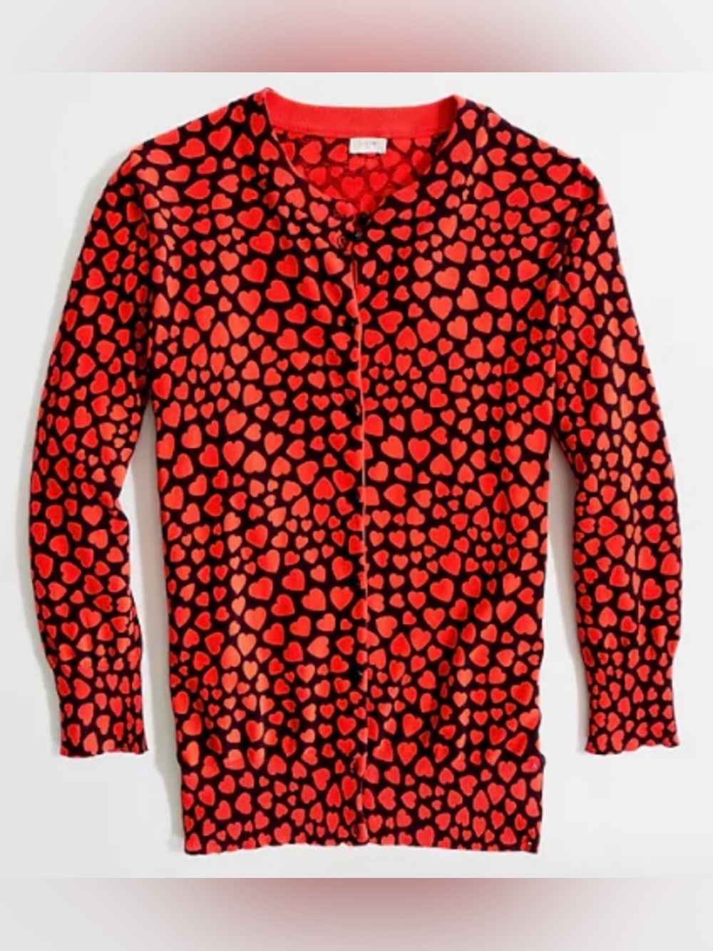 J. Crew Women’s Clare 100% Cotton Hearts Cardigan Red/Black Size Small